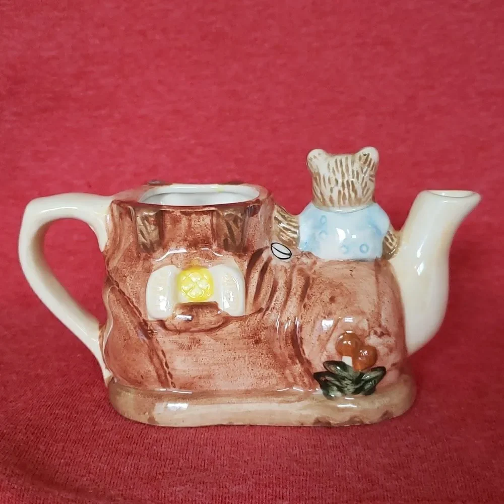 Small Vintage Ceramic Shoe Teapot Tea Pot with Bears